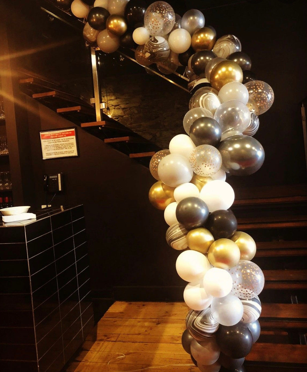 Black, white & gold balloon garland